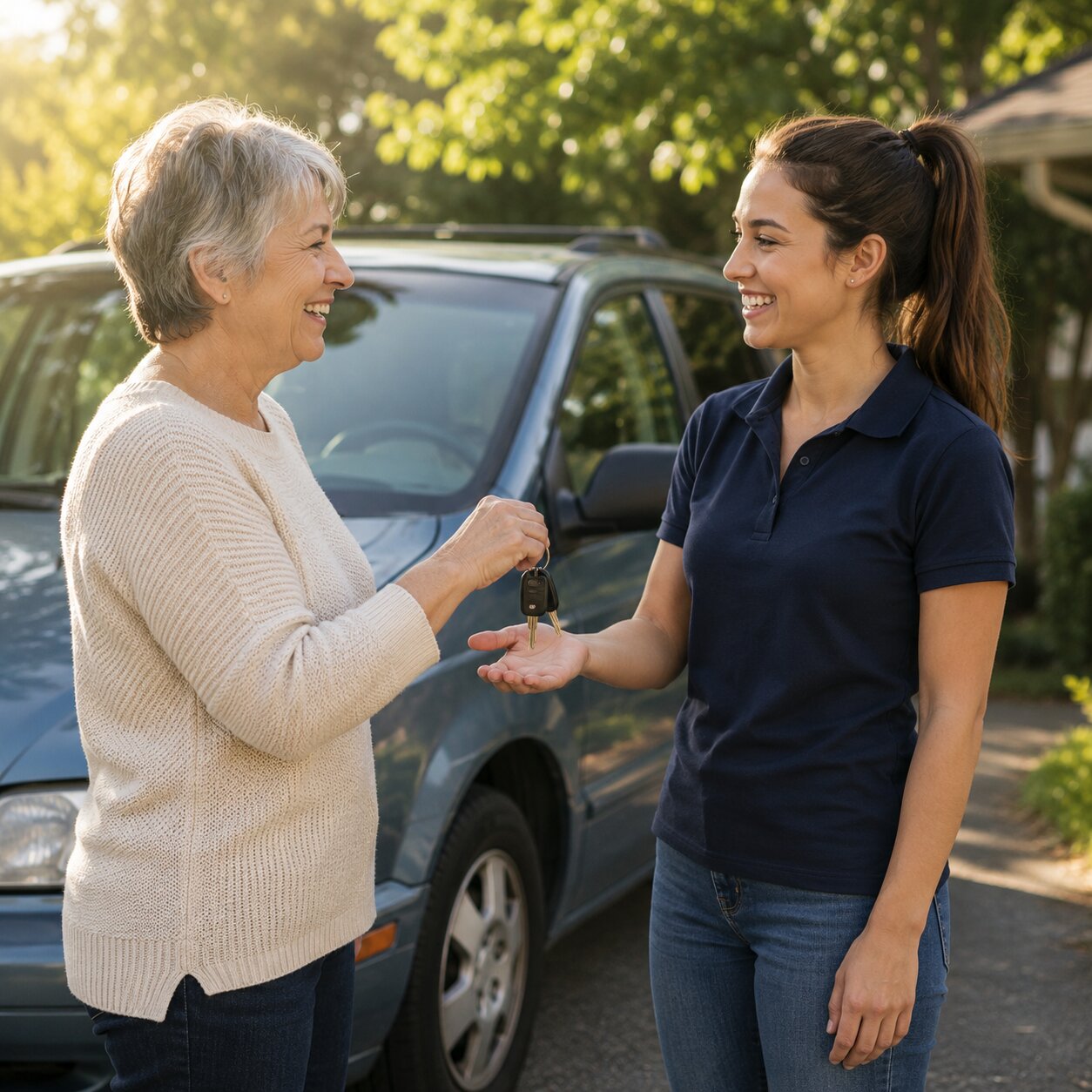 Owner handing over motorcycle keys