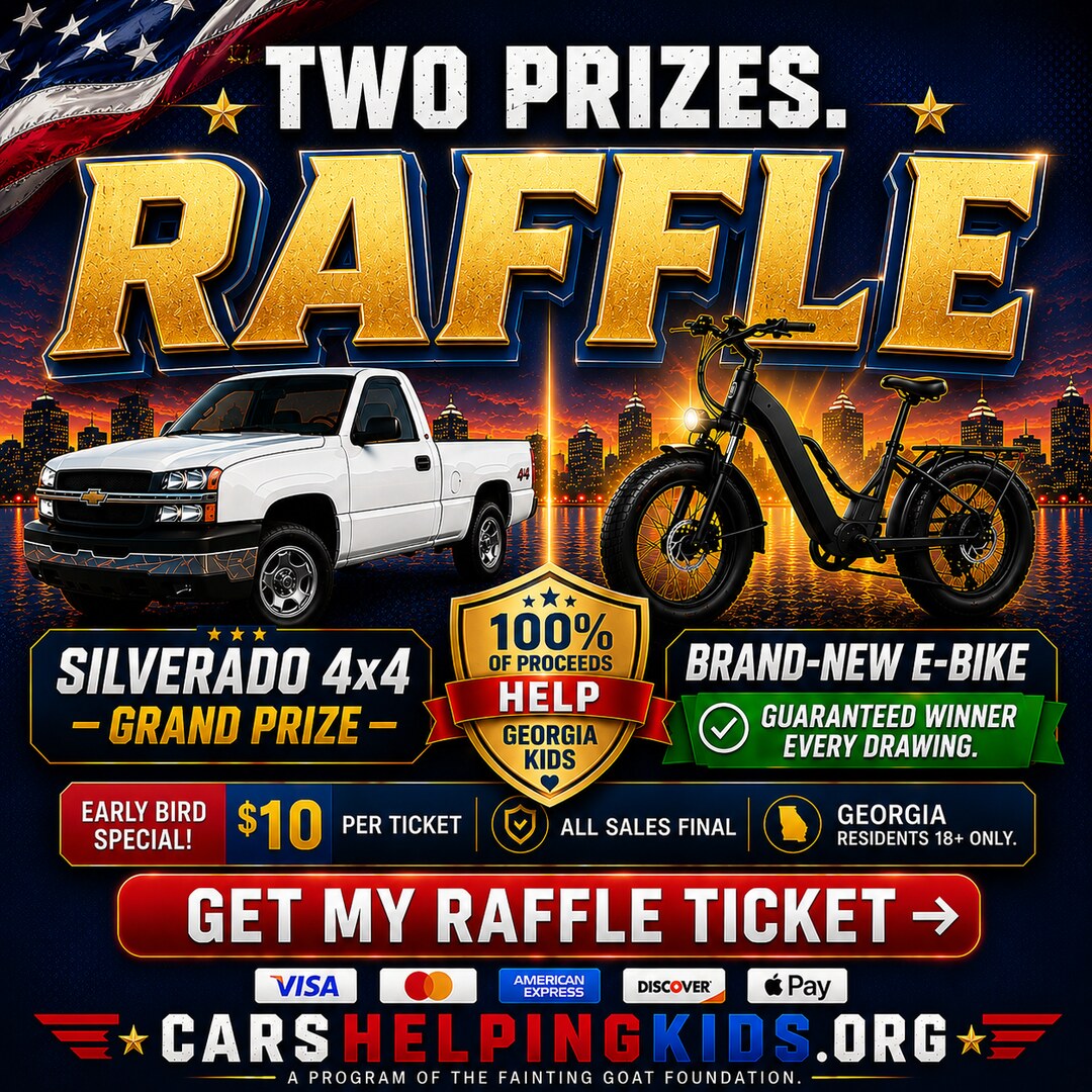 Win a 2003 Chevy Silverado 1500 4×4 — Cars Helping Kids raffle, entries from $10, 100% supports Georgia kids