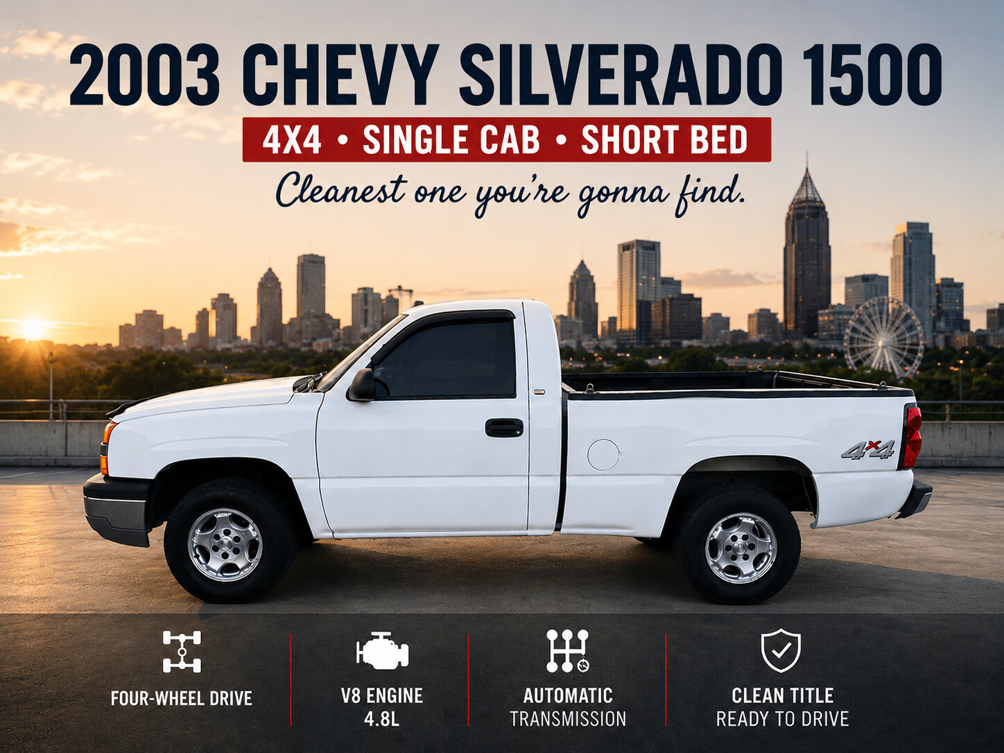 2003 Chevy Silverado 1500 4×4 — clean title, single cab, short bed